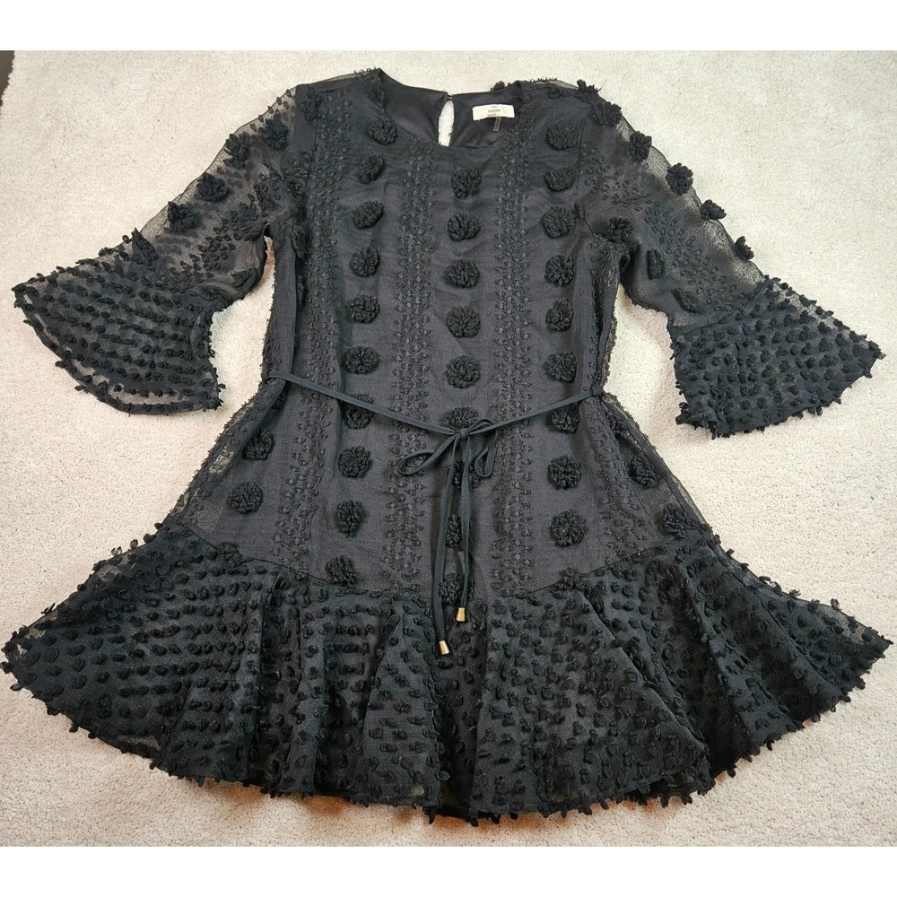Boho Peasant Entro M Pom Pom Textured Ruffle Bell Sleeve Mini Dress Whimsigoth
